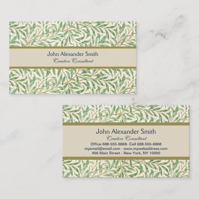 Morris - Antique willow leaves & Branches Pattern Business Card (Front/Back)