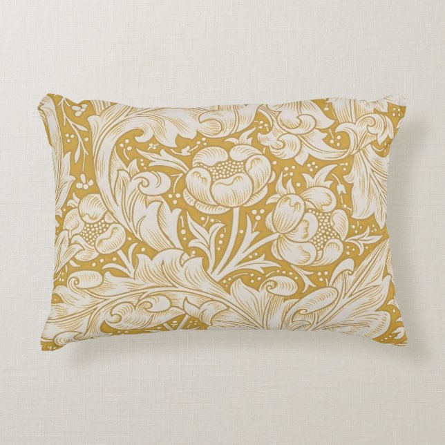 Morris Bachelor's Button Flower & Golden Stems Accent Pillow (Front)
