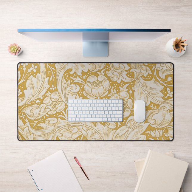 Morris Bachelor's Button Flower & Golden Stems Desk Mat (Office 1)