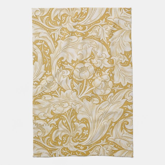 Morris Bachelor's Button Flower & Golden Stems Kitchen Towel (Vertical)