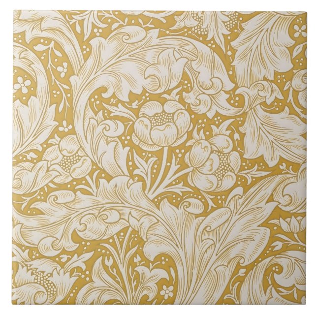 Morris Bachelor's Button Flower & Golden Stems Tile (Front)