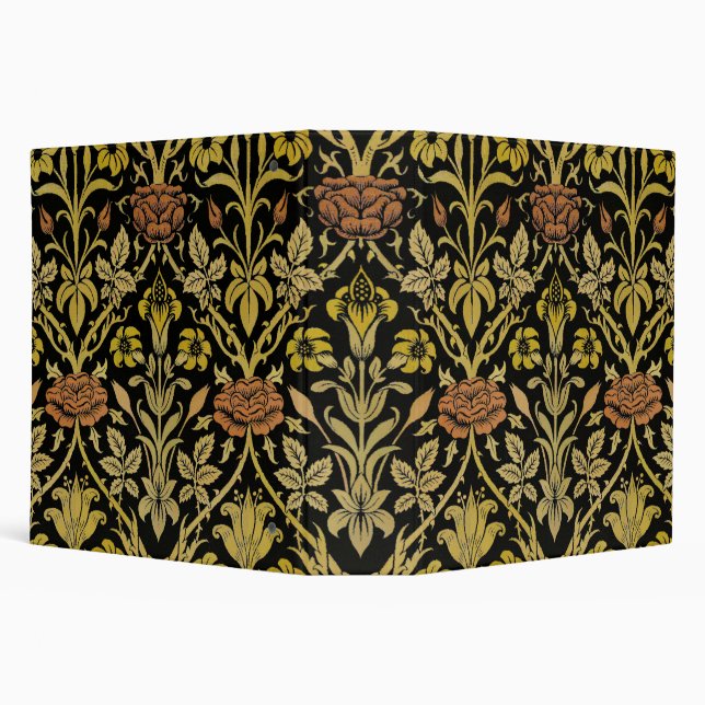 Morris Black Background Rose & Lily Flower Pattern Binder (Background)