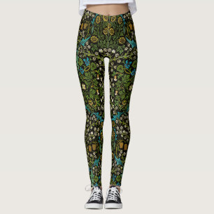 Morris Black Background Vintage Blackthorn Pattern Leggings