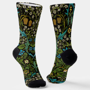 Morris Black Background Vintage Blackthorn Pattern Socks