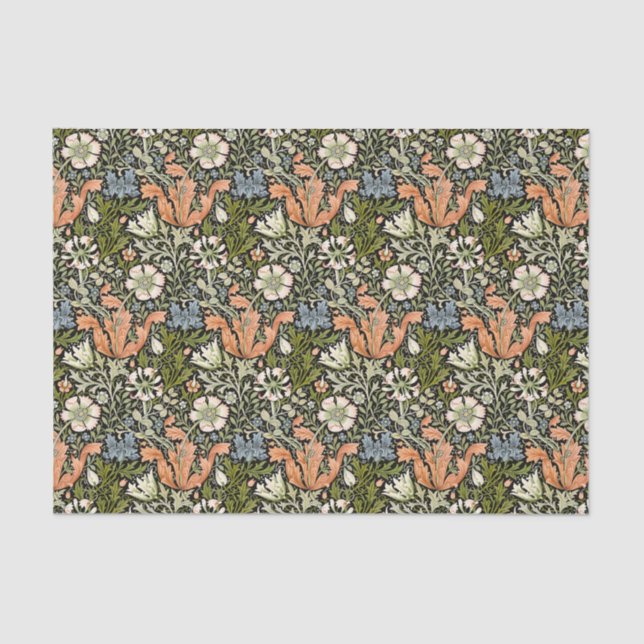 Morris BlackBackground 1896 Compton Floral Pattern Tissue Paper (Front)