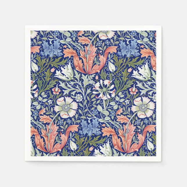 Morris Blue Background 1896 Compton Floral Pattern Napkin (Front)