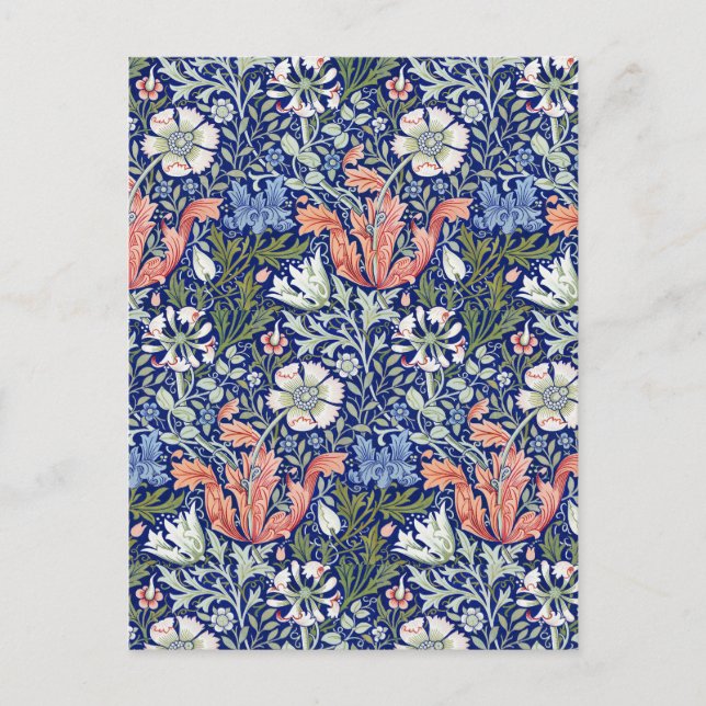 Morris Blue Background 1896 Compton Floral Pattern Postcard (Front)