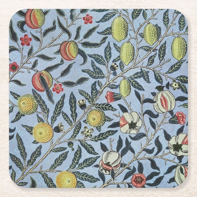 Morris Blue Background Antique Pomegrana Pattern Square Paper Coaster (Front)