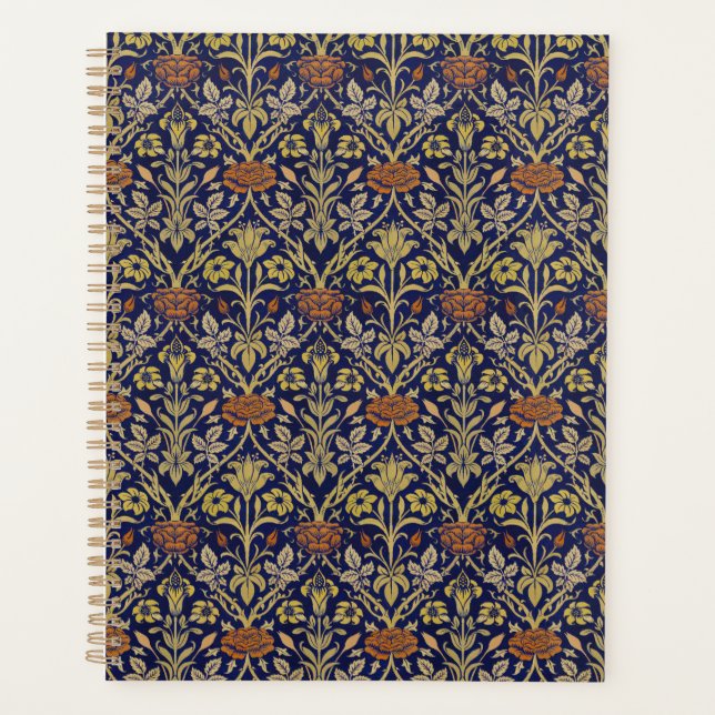 Morris Blue Background Rose & Lily Flower Pattern Planner (Front)