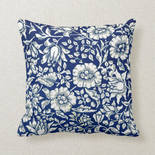 Morris - Blue Mallow, vintage pattern Throw Pillow