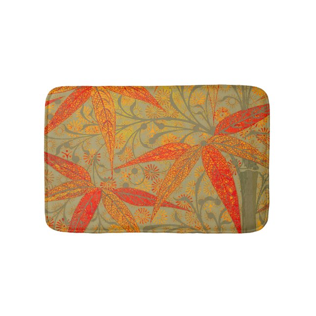 Morris & Co. Bamboo Pattern Godwin Orange & Sage Bath Mat (Front)