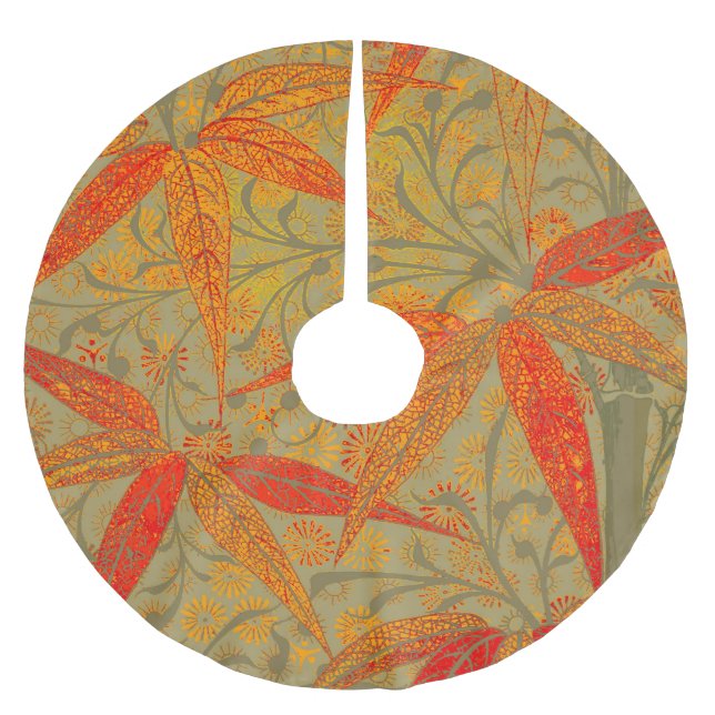 Morris & Co. Bamboo Pattern Godwin Orange & Sage Brushed Polyester Tree Skirt (Front)