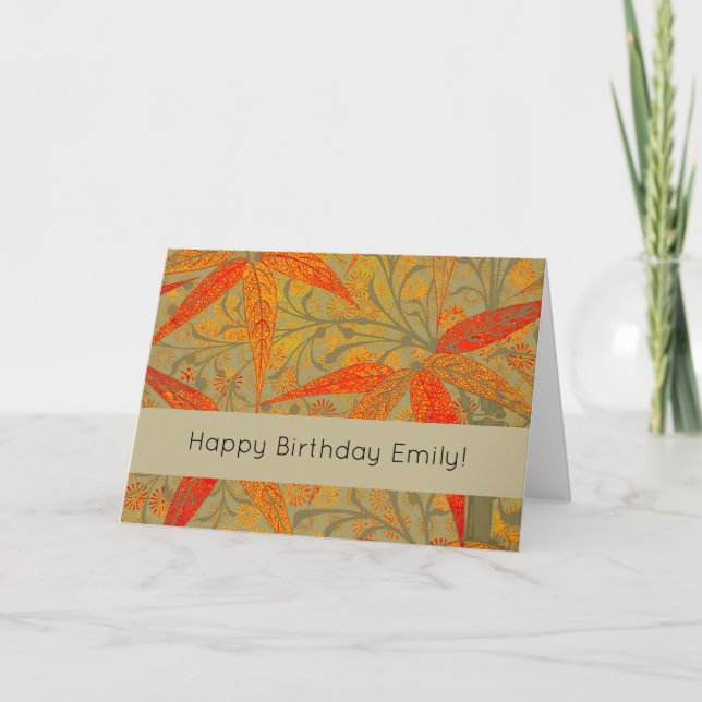 Morris & Co. Bamboo Pattern Godwin Orange & Sage Card (Front)