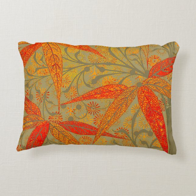 Morris & Co. Bamboo Pattern Godwin Orange & Sage Decorative Pillow (Back)