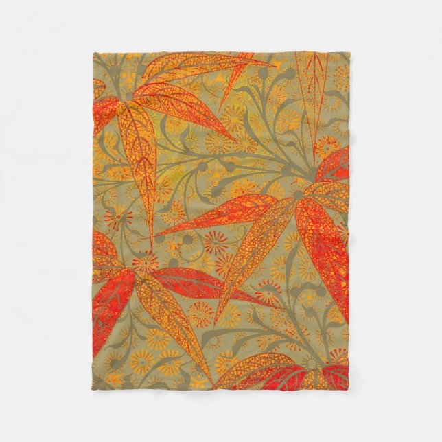 Morris & Co. Bamboo Pattern Godwin Orange & Sage Fleece Blanket (Front)