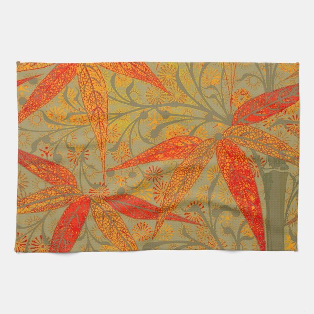 Morris & Co. Bamboo Pattern Godwin Orange & Sage Kitchen Towel (Horizontal)