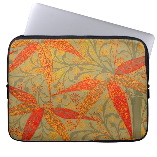 Morris & Co. Bamboo Pattern Godwin Orange & Sage Laptop Sleeve (Front)