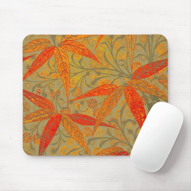 Morris & Co. Bamboo Pattern Godwin Orange & Sage Mouse Pad (With Mouse)