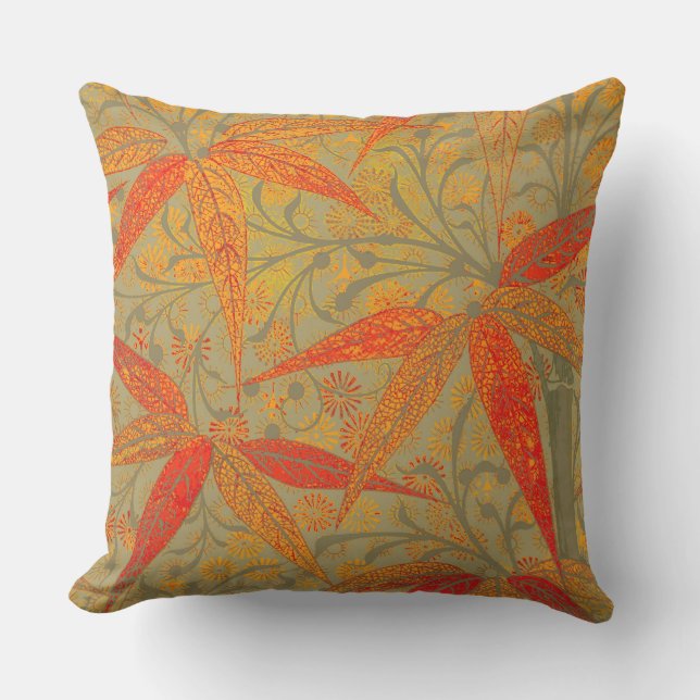 Morris & Co. Bamboo Pattern Godwin Orange & Sage Outdoor Pillow (Front)