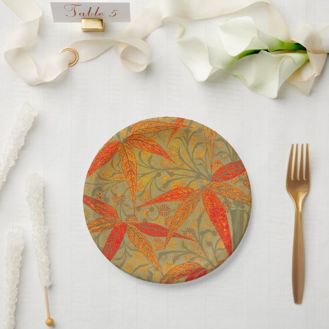 Morris & Co. Bamboo Pattern Godwin Orange & Sage Paper Plate (Wedding)