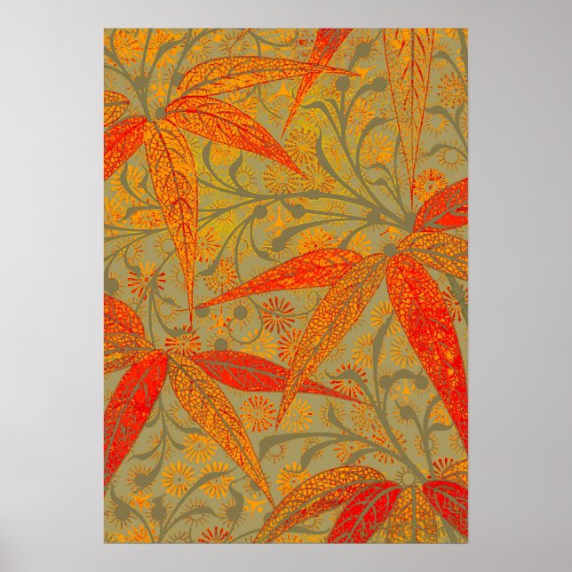Morris & Co. Bamboo Pattern Godwin Orange & Sage Poster (Front)