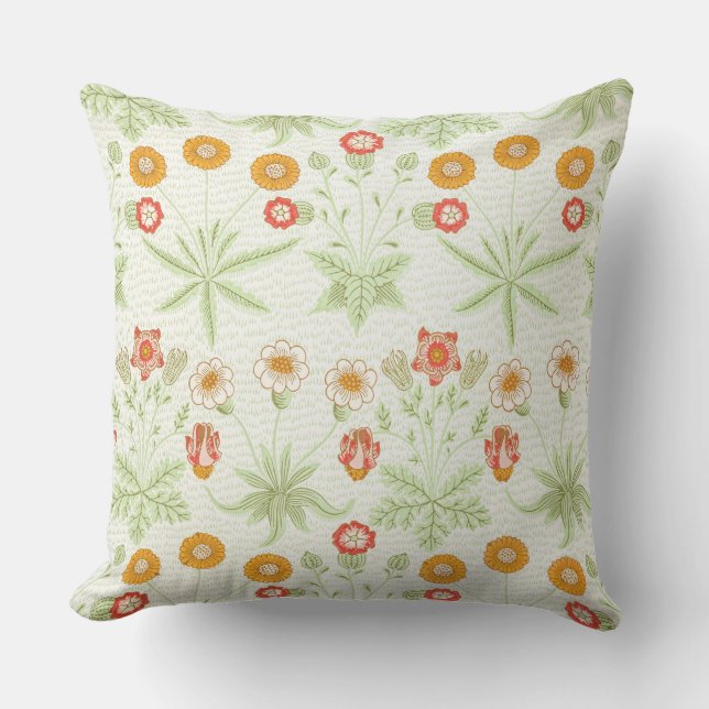 Morris Daisy, Classic Victorian Floral Pattern Throw Pillow (Front)
