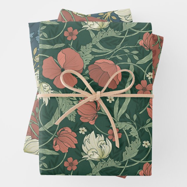 Morris Garden Floral Pattern Wrapping Paper Sheet (In situ)