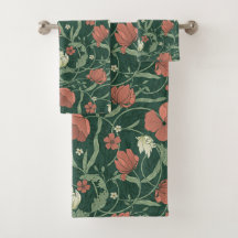 Morris Garden Green & Red Floral Bath Towel Set