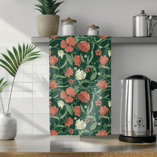 Morris Garden Green & Red Floral Kitchen Towel