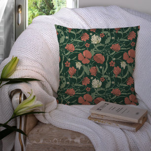 Morris Garden Green & Red Floral Throw Pillow
