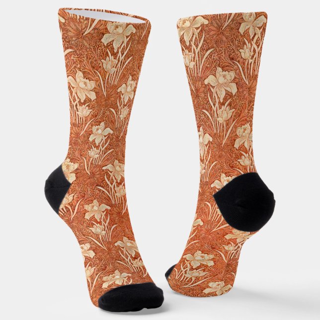 Morris - Golden Background Vintage Flower Pattern Socks (Angled)