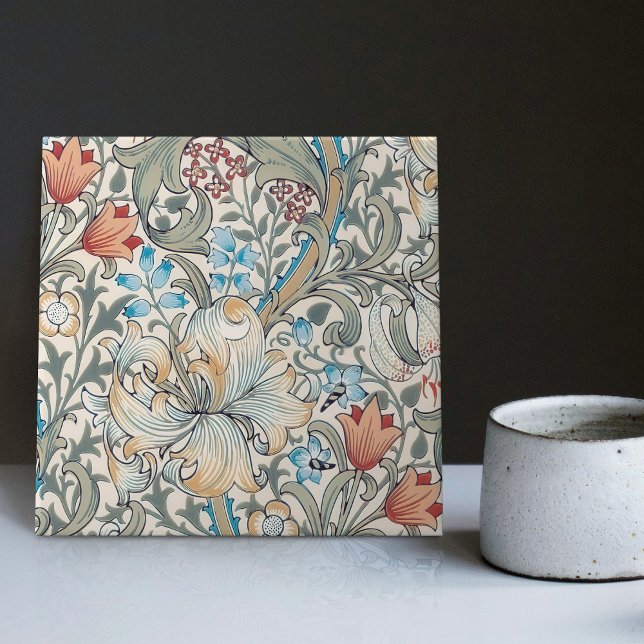 Morris Golden Lily Art Nouveau Floral Pattern Tile (Creator Uploaded)