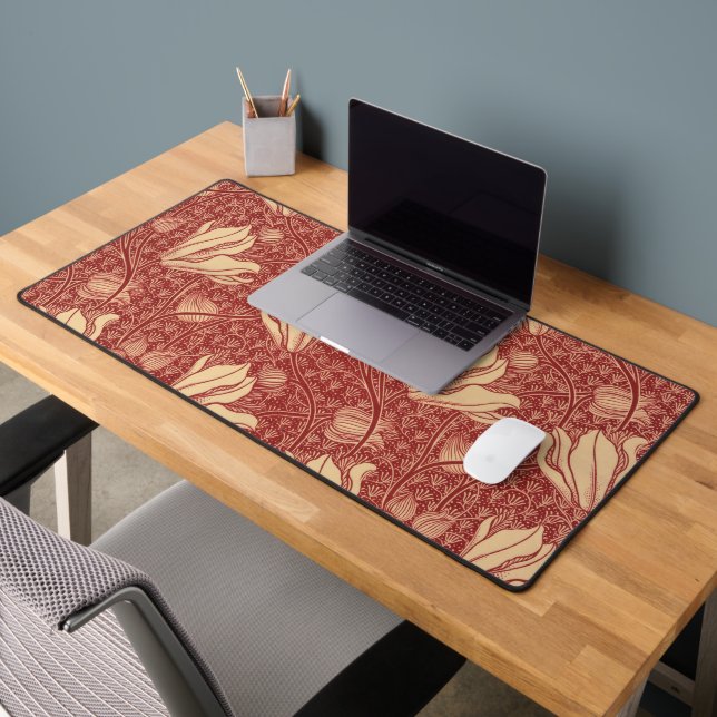 Morris Inspiré Lily Flower Botanique Rouge Textile (Bureau 2)