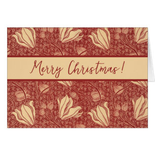 Morris Inspired Lily Flower Botanical Red Textile