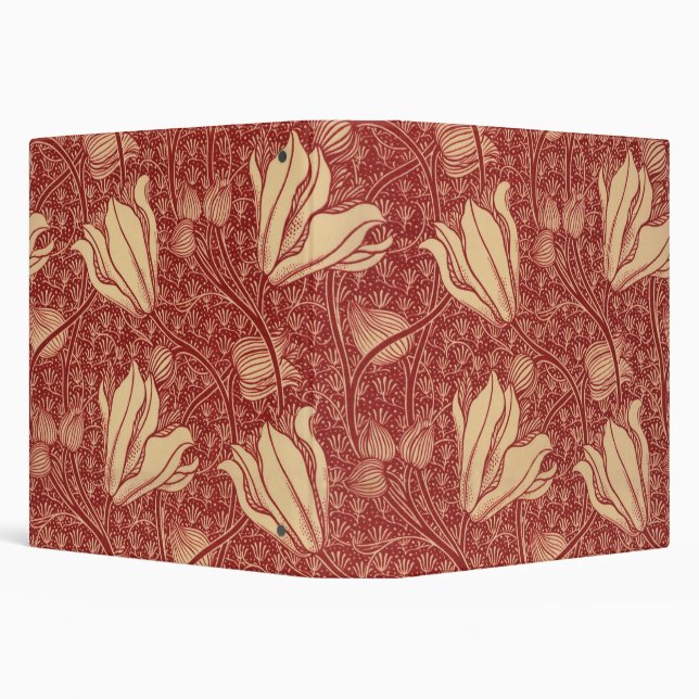Morris Inspired Lily Flower Botanical Red Textile  Binder (Background)