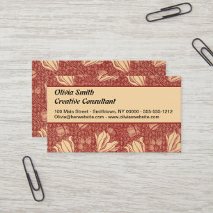 Morris Inspired Lily Flower Botanical Red Textile  Business Card