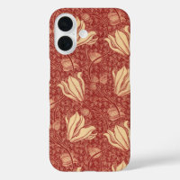 Morris Inspired Lily Flower Botanical Red Textile 
