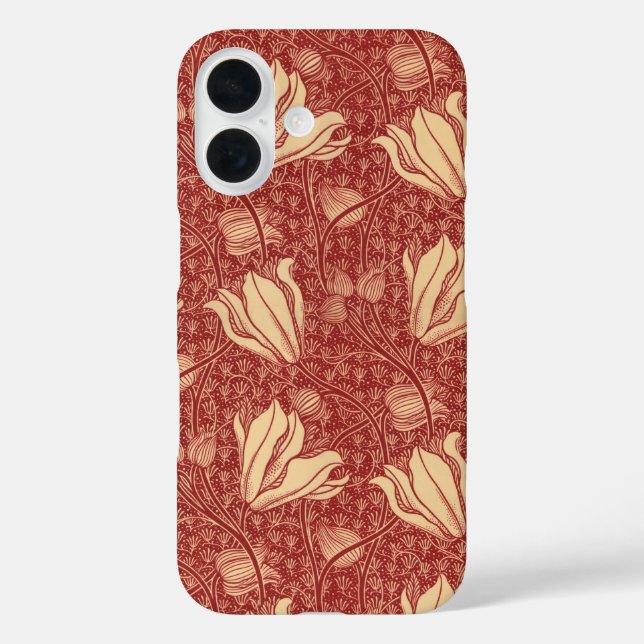 Morris Inspired Lily Flower Botanical Red Textile  Case-Mate iPhone Case (Back)