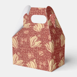 Morris Inspired Lily Flower Botanical Red Textile  Favor Box
