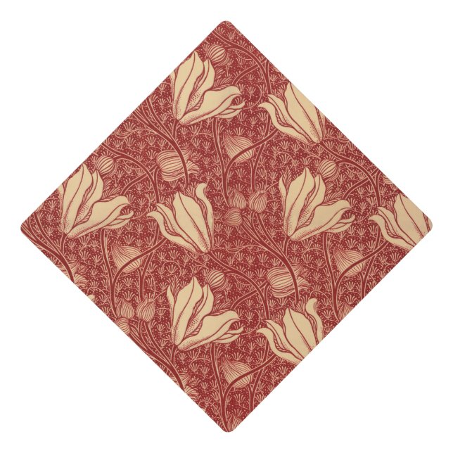 Morris Inspired Lily Flower Botanical Red Textile  Graduation Cap Topper (Front)