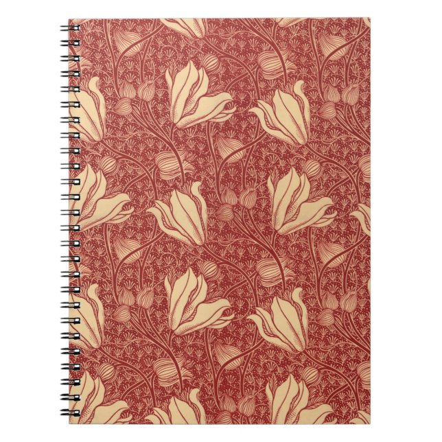 Morris Inspired Lily Flower Botanical Red Textile  Notebook (Front)