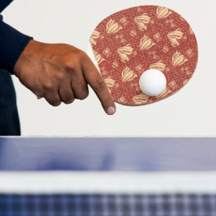 Morris Inspired Lily Flower Botanical Red Textile Ping Pong Paddle