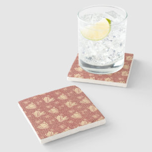 Morris Inspired Lily Flower Botanical Red Textile Stone Coaster