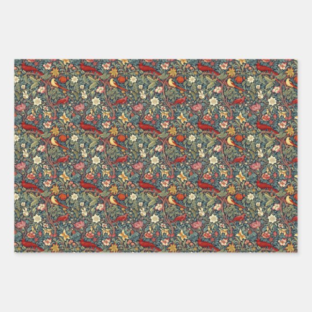 Morris Inspired Melange Wrapping Paper Sheet (Front)