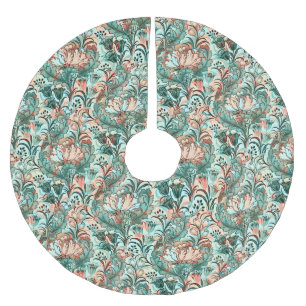 Morris Inspired Tulips,Peonies,Acanthus Green Brushed Polyester Tree Skirt