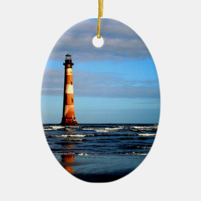 Morris Island Lighthouse Folly Beach Ceramic Ornament (Front)