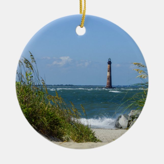Morris Island Lighthouse Walkway Ceramic Ornament (Front)