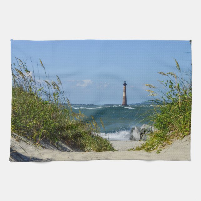 Morris Island Lighthouse Walkway Kitchen Towel (Horizontal)