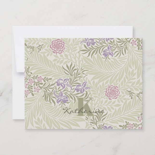 Morris Lavender & Pink Larkspur Pattern Note Card (Front)