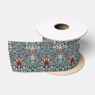 Morris Navy Blue Snakeshead Floral Wallpaper Satin Ribbon